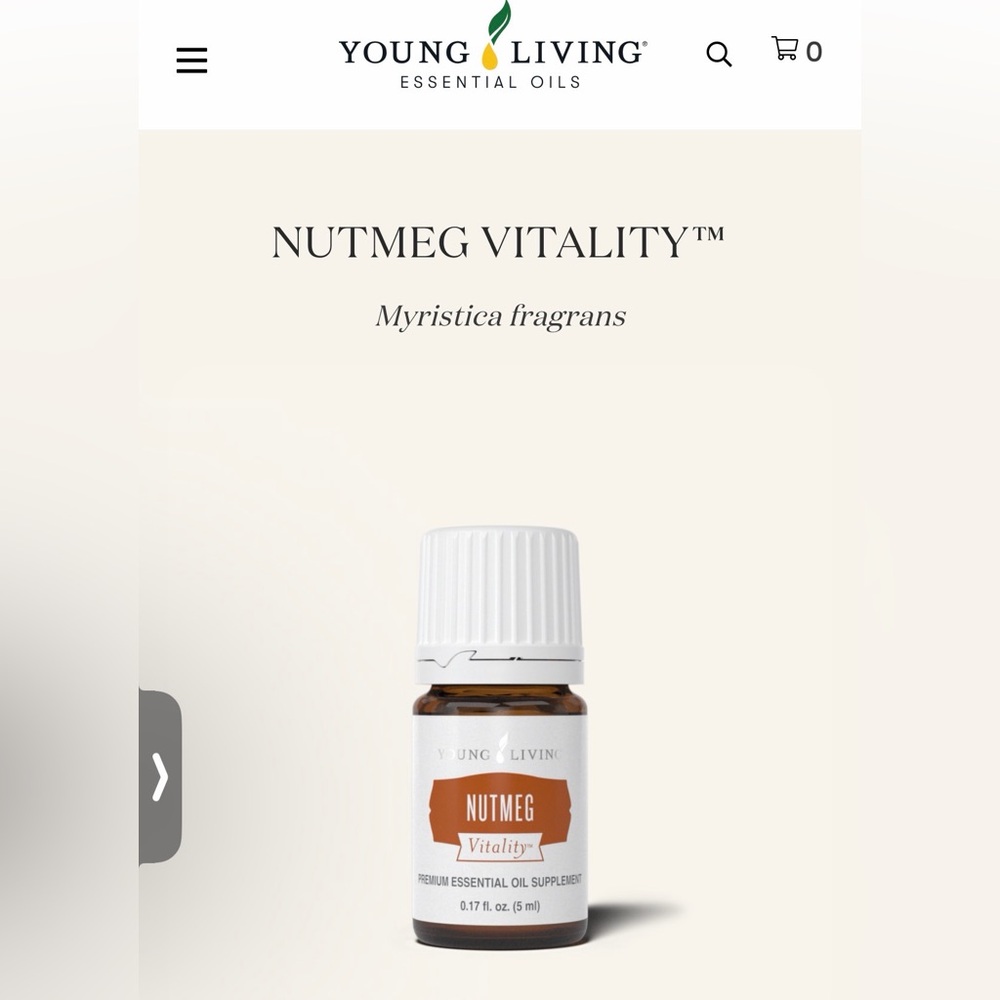 Young Living Nutmeg Vitality™ Oil - White Cap, Brown Bottle, Orange Label